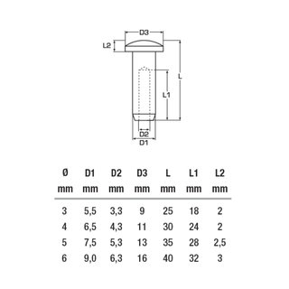 Linsenkopfterminal V4A Edelstahl D= 3 mm A4
