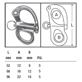 Snap shackle with closed eyelet made of stainless steel V4A L 52 mm A4