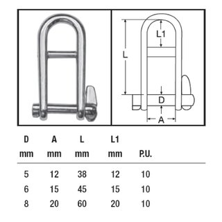 Key shackle with bar made of stainless steel V4A D 8 mm A4