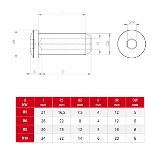 Sleeve nut with lens head and hexagon socket in stainless steel V2A A2 M6X26 - Stainless steel nuts Metal nuts Special nuts Slotted nuts Lens head nuts